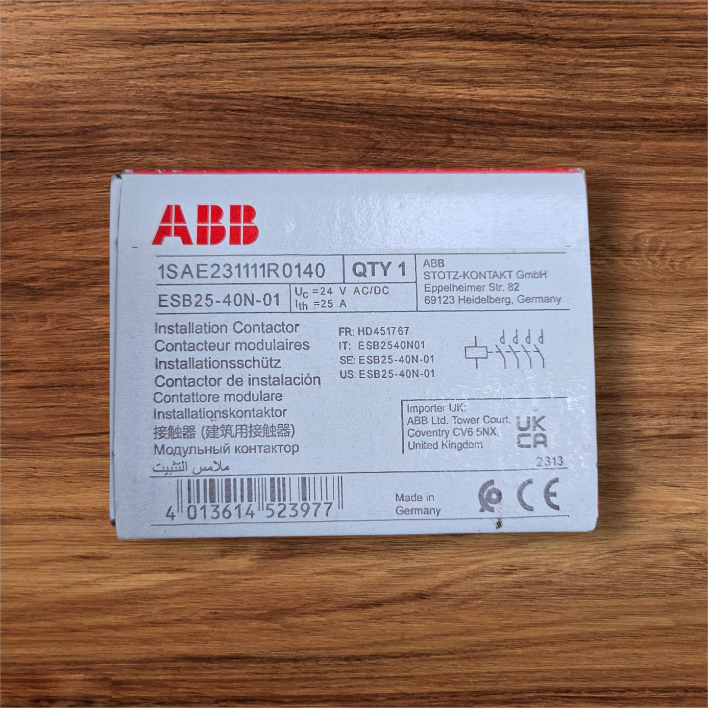 ABB Contactor ESB25-40N-01, 24VAC/DC