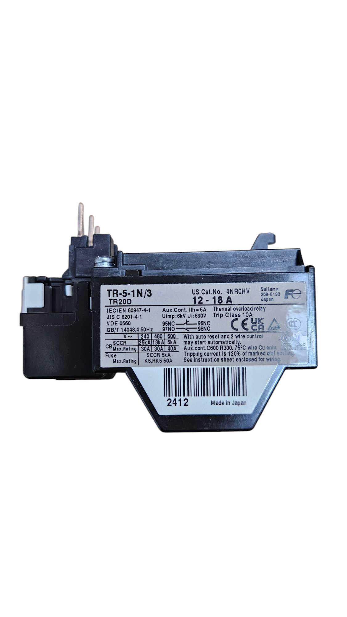 Fuji Electric Overload Relay TR-5-1N/3, 12-18A