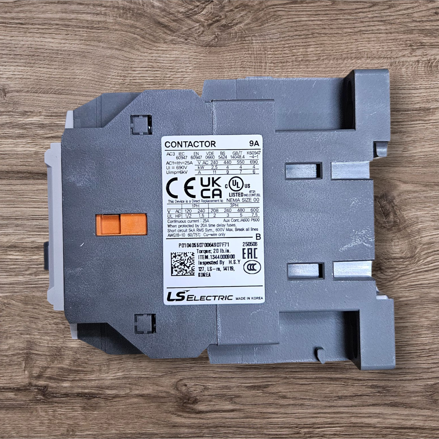 LS Electric Magnetic Contactor, MC-9B, 240VAC, AC3-9A, 4KW