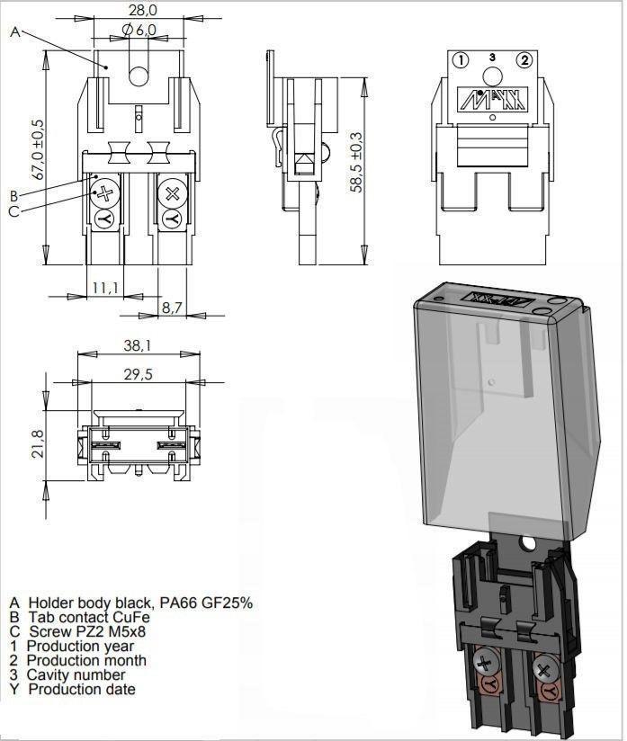 Flosser 324844 Maxi Type Fuse Holder with Cover- Made in Europe