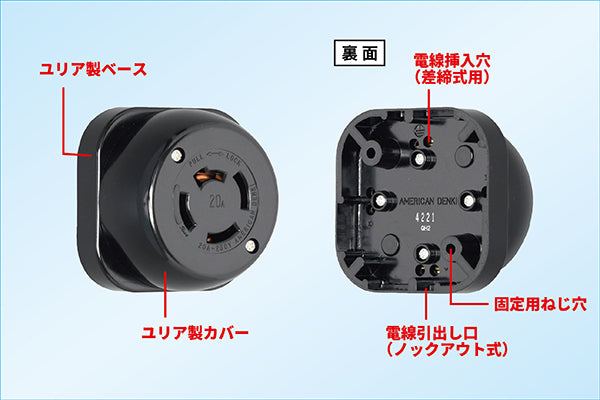 American Denki 4221, 3 Pole, 4 Wire, Grounding at 20A, 250VAC, Surface Receptacle