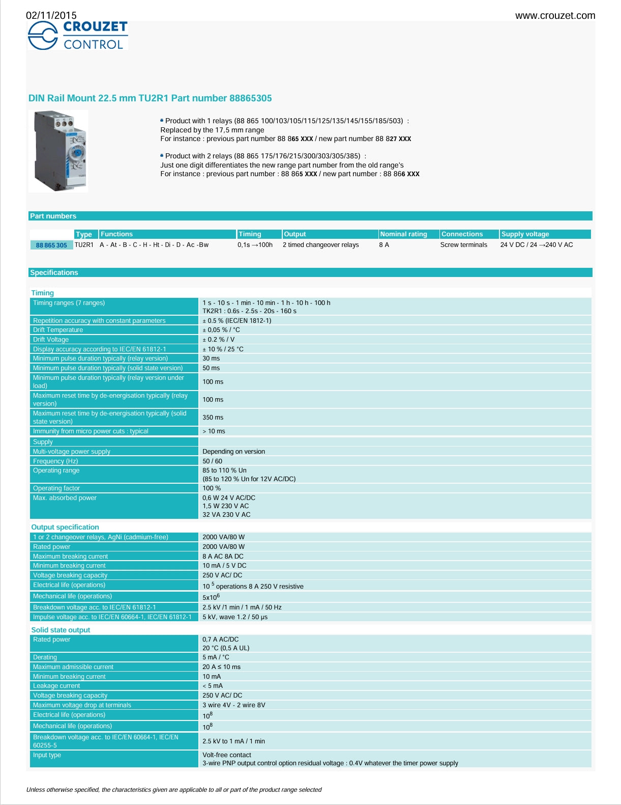 Crouzet TU2R1 88865305 On Delay Timer