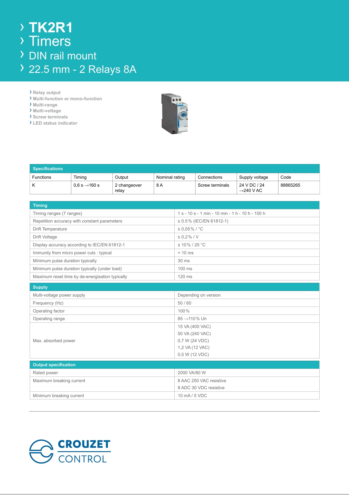 Crouzet TK2R1 88865265 Off Delay Timer