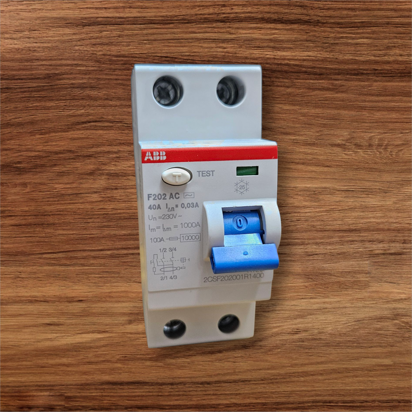 ABB F202 AC-40/0,03, Residual Current Circuit Breaker (RCCB), 2 Pole, 30mA, 40A, AC [F202 AC-40/0,03]