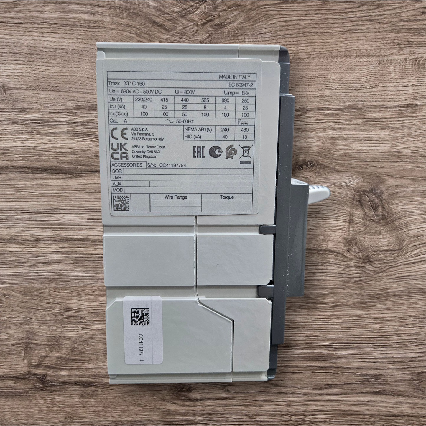 ABB MCCB XT1C 160 3 POLE 63A 25KA