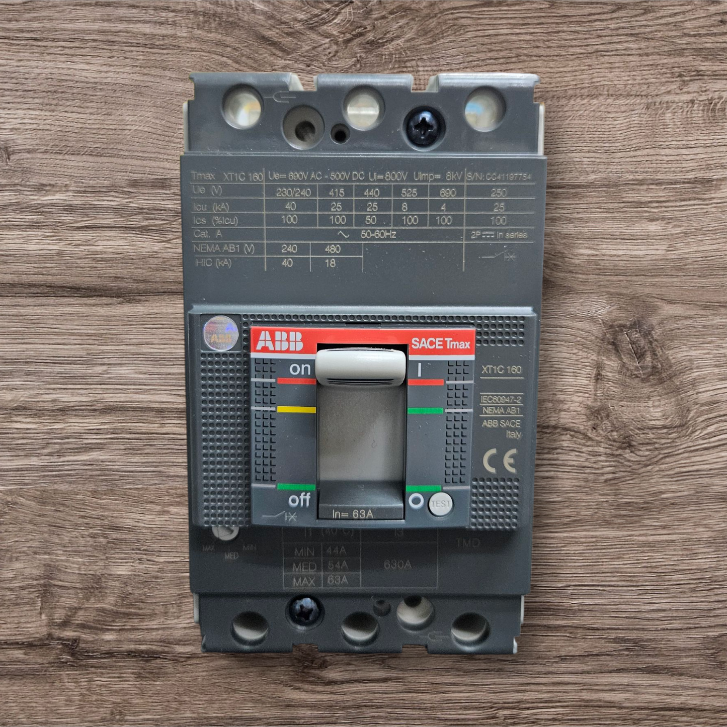 ABB MCCB XT1C 160 3 POLE 63A 25KA