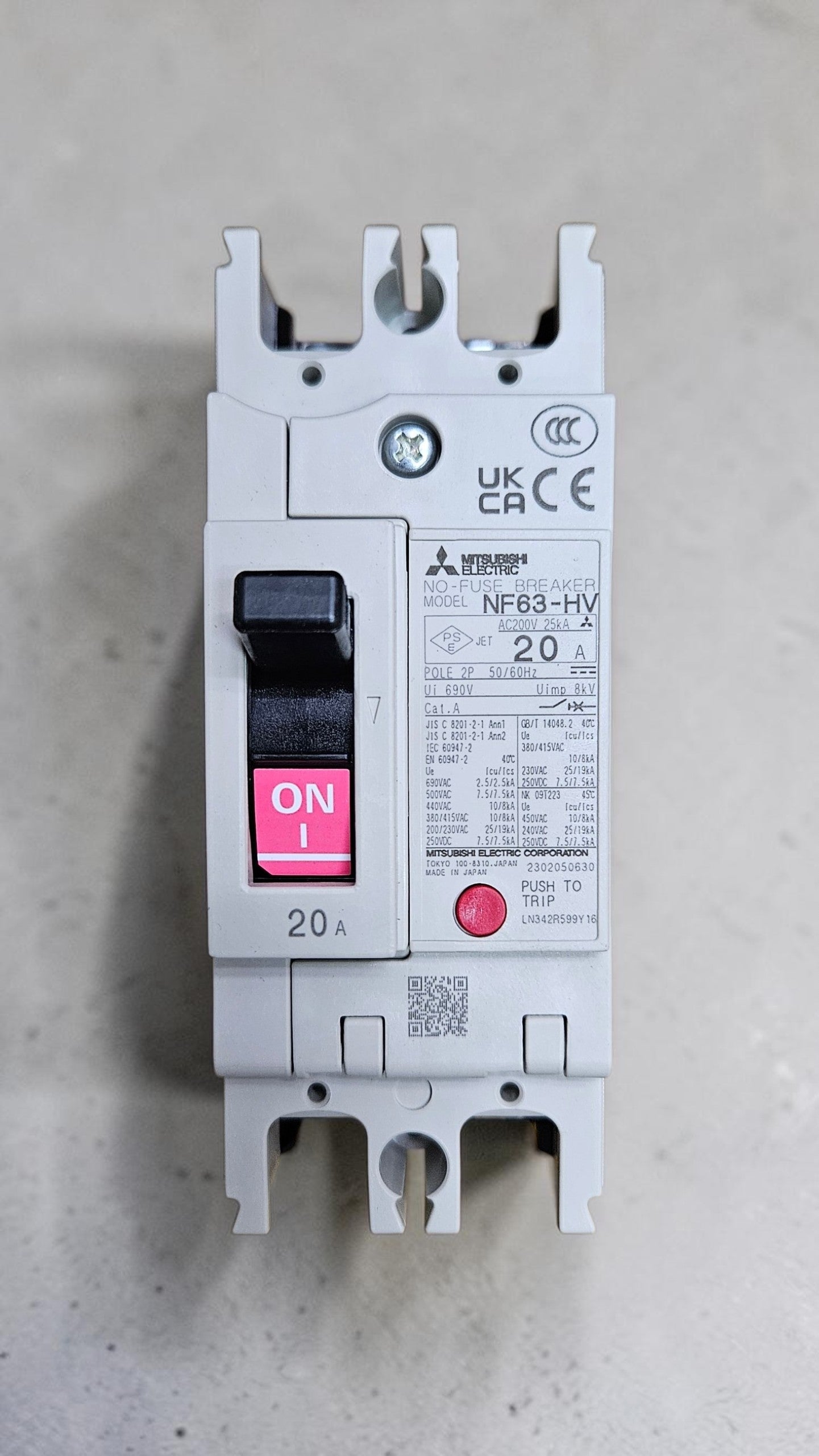 Mitsubishi MCCB, NF63-HV, 2 Pole, 20A