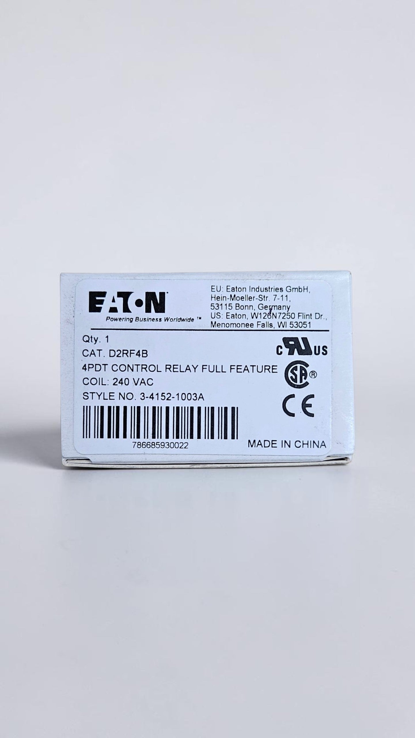 Eaton Relay D2RF4B, 4 Pole, 240VAC