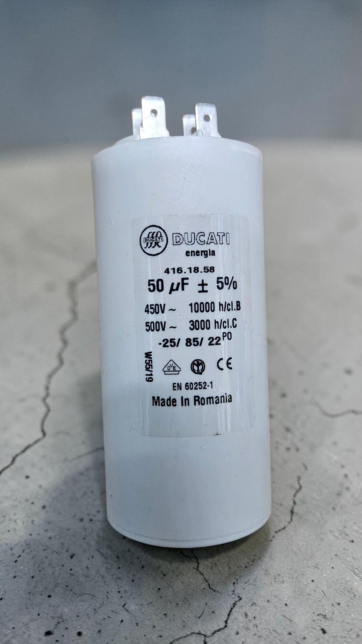 Ducati Energia 416.18.58, Running Capacitor, 50uF, 450/500VAC, Made In Romania