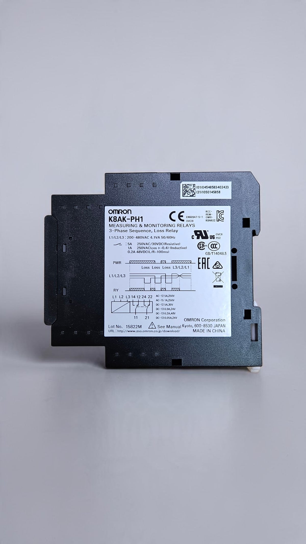 Omron K8AK-PH1, 3 Phase Sequence Relay, 200-480VAC