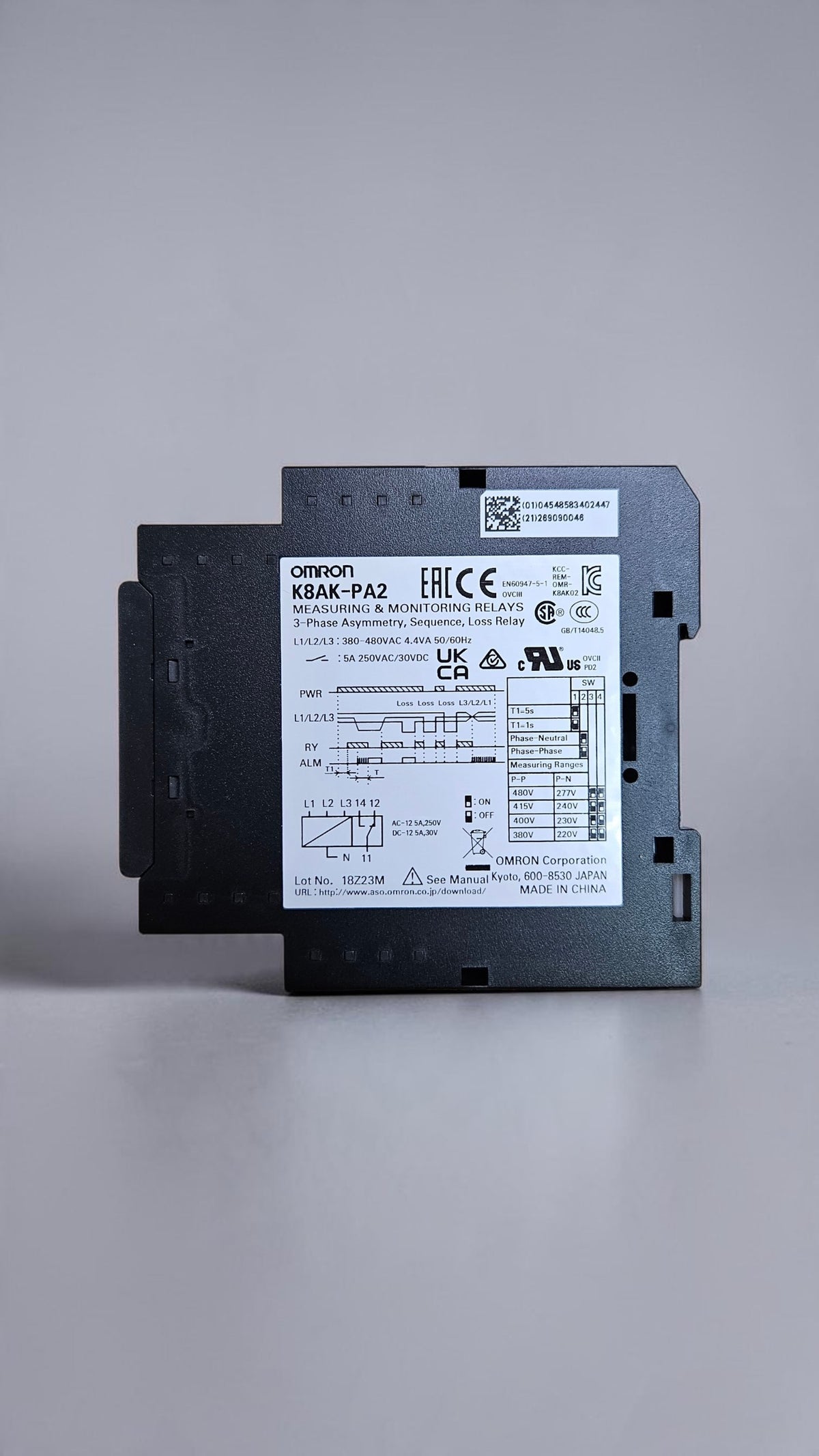 Omron K8AK-PA2, 3 Phase Asymmetry, Sequence, Loss Relay, 380-480VAC