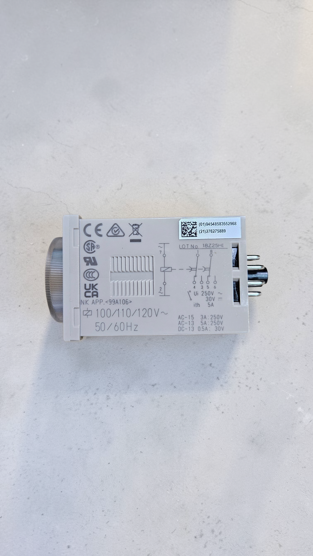 Omron Off Delay Timer, H3CR-H8L, 110VAC, 0.6-12 Mins