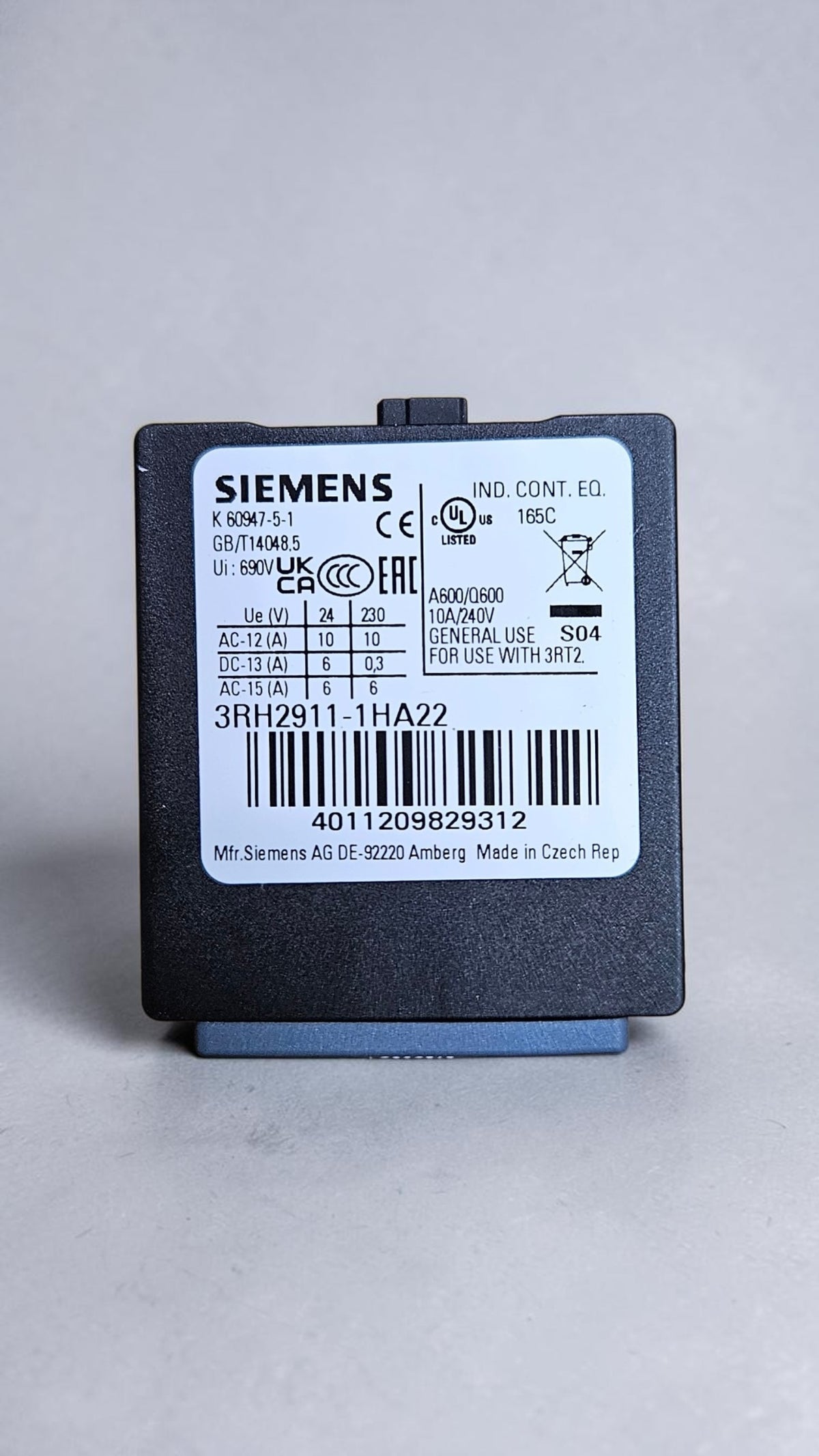 Siemens Auxillary Contact 3RH2911-1HA22, 2NO+2NC
